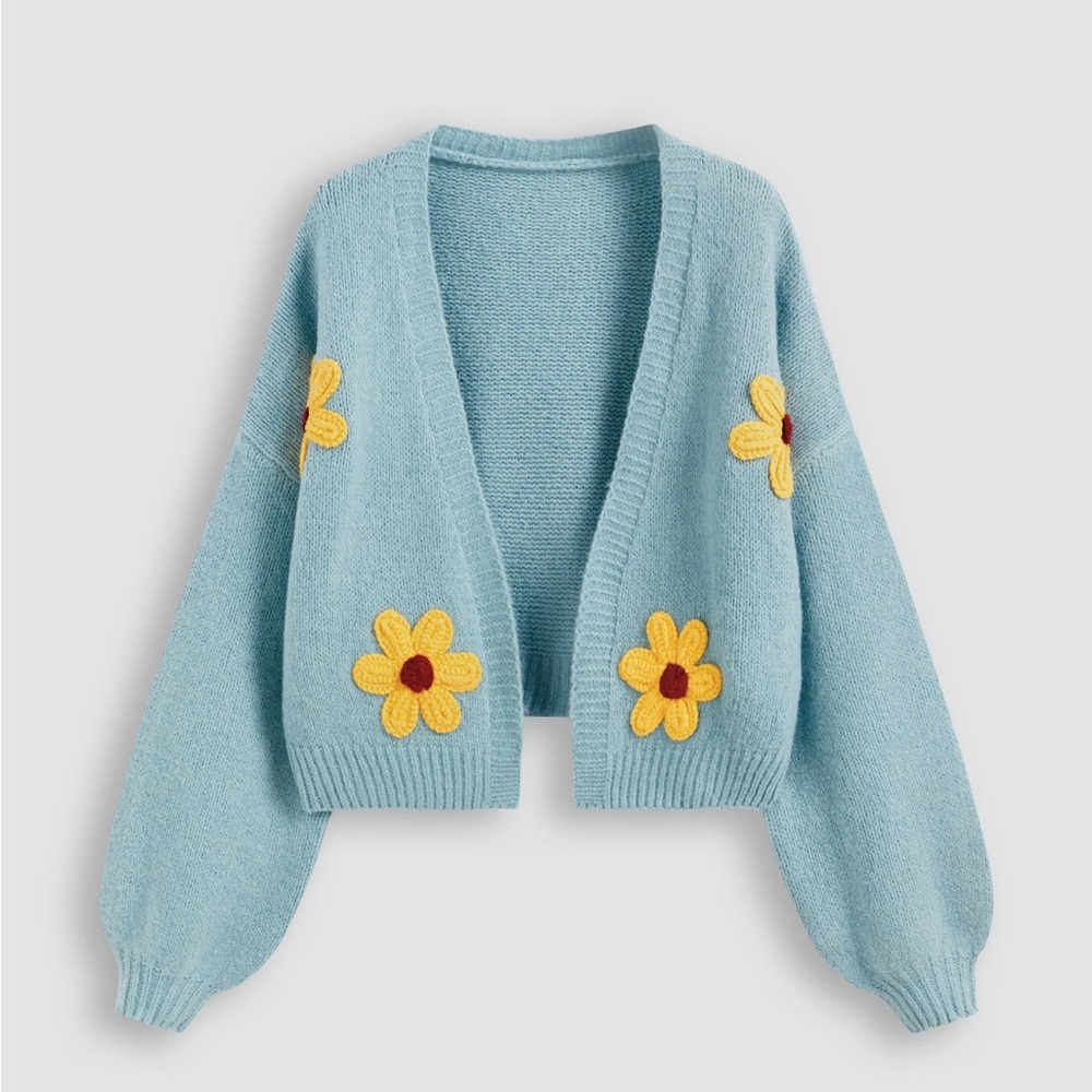 *New* Blue and Yellow Cropped Cardigan with Balloon Sleeves